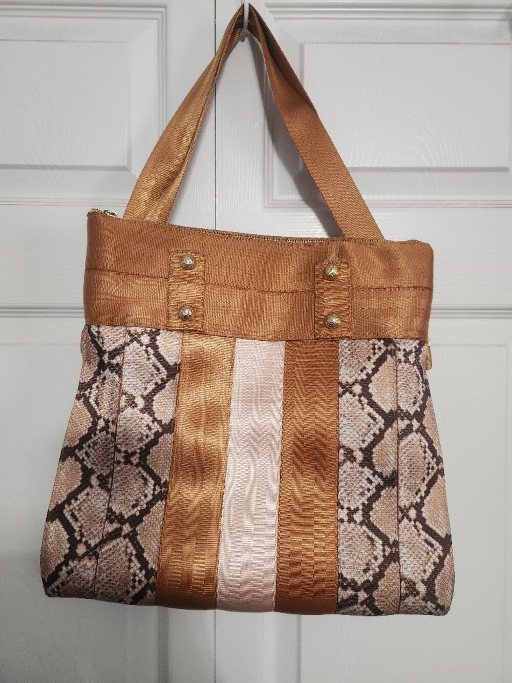 Harveys Foldover Tote - Snake, Champagne, Gold Hardware *MODIFIED* PLEASE READ